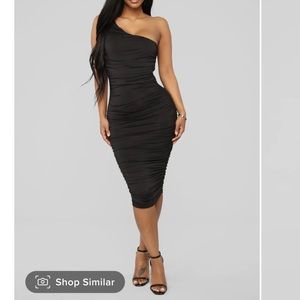 Fashion Nova Black Barely Know Me One Shoulder MIDI dress NWT